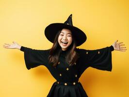 Woman in a Halloween costume with a playful pose AI Generative photo