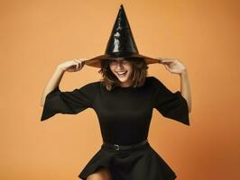 Woman in a Halloween costume with a playful pose AI Generative photo