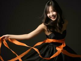 Woman in a Halloween costume with a playful pose AI Generative photo