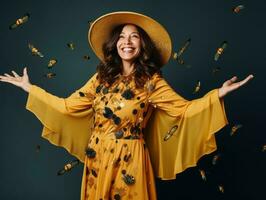 Woman in a Halloween costume with a playful pose AI Generative photo