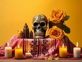 día de el muerto composición con Copiar espacio ai generativo foto