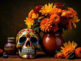 Day of the Dead composition with copy space AI Generative photo