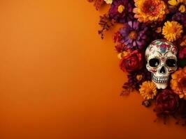 día de el muerto composición con Copiar espacio ai generativo foto