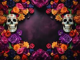 día de el muerto composición con Copiar espacio ai generativo foto