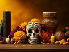 Day of the Dead composition with copy space AI Generative photo