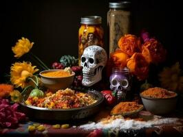 Day of the Dead composition with copy space AI Generative photo