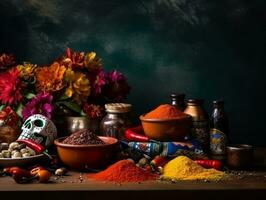 Day of the Dead composition with copy space AI Generative photo