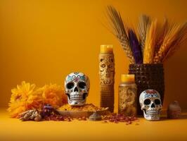 Day of the Dead composition with copy space AI Generative photo