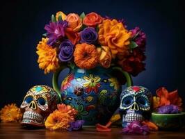 Day of the Dead composition with copy space AI Generative photo