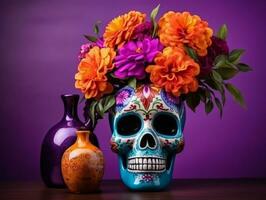 Day of the Dead composition with copy space AI Generative photo