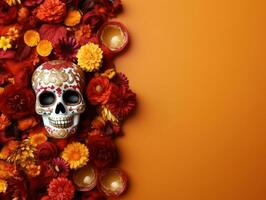 Day of the Dead composition with copy space AI Generative photo