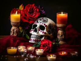 día de el muerto composición con Copiar espacio ai generativo foto