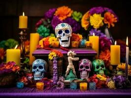 día de el muerto composición con Copiar espacio ai generativo foto