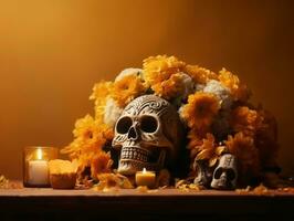 Day of the Dead composition with copy space AI Generative photo