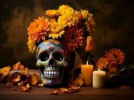 Day of the Dead composition with copy space AI Generative photo