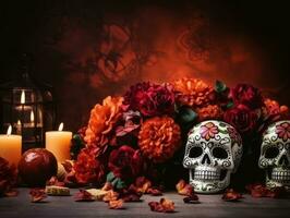 Day of the Dead composition with copy space AI Generative photo