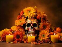 Day of the Dead composition with copy space AI Generative photo