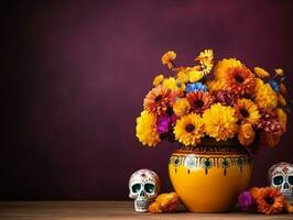 Day of the Dead composition with copy space AI Generative photo