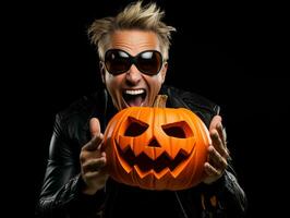 Man in a Halloween costume with a playful pose AI Generative photo