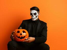 Man in a Halloween costume with a playful pose AI Generative photo