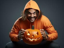 Man in a Halloween costume with a playful pose AI Generative photo