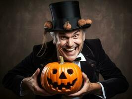 Man in a Halloween costume with a playful pose AI Generative photo