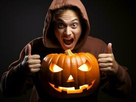 Man in a Halloween costume with a playful pose AI Generative photo