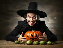 Man in a Halloween costume with a playful pose AI Generative photo
