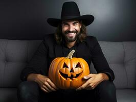 Man in a Halloween costume with a playful pose AI Generative photo