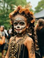 niño en día de el muerto maquillaje con juguetón emocional dinámica actitud ai generativo foto