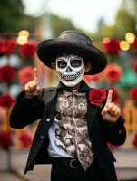 niño en día de el muerto maquillaje con juguetón emocional dinámica actitud ai generativo foto