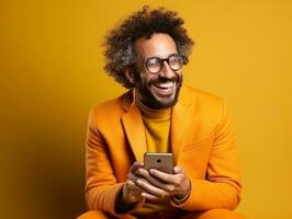 man from Colombia using smartphone for online communication AI Generative photo