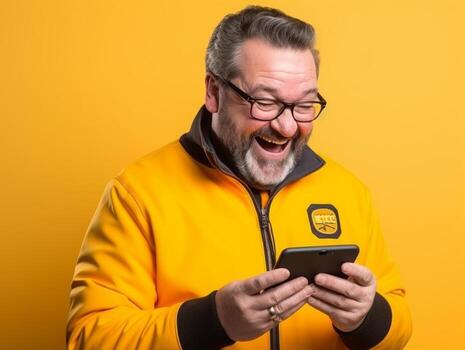 man from Colombia using smartphone for online communication AI Generative photo