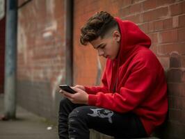 teenager from Colombia using a smartphone for playing games AI Generative photo