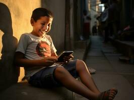 teenager from Colombia using a smartphone for playing games AI Generative photo
