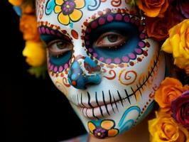 woman in vibrant calavera makeup celebrates the Day of Dead AI Generative photo