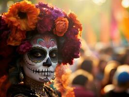 woman in vibrant calavera makeup celebrates the Day of Dead AI Generative photo