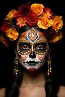 woman in vibrant calavera makeup celebrates the Day of Dead AI Generative photo