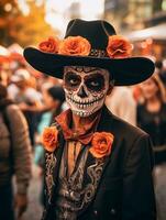 hombre en día de el muerto maquillaje con juguetón actitud ai generativo foto