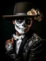 man in Day of the Dead makeup with playful pose AI Generative photo