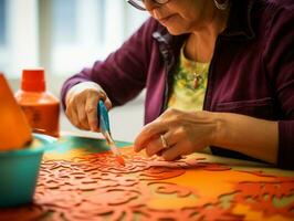 mujer crear papel picado vistoso papel decoraciones ai generativo foto