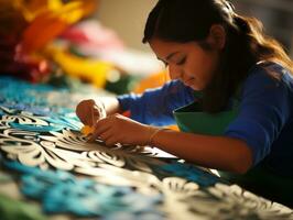 Women create papel picado colorful paper decorations AI Generative photo