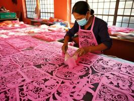 Women create papel picado colorful paper decorations AI Generative photo