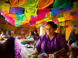 Women create papel picado colorful paper decorations AI Generative photo