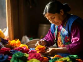 Women create papel picado colorful paper decorations AI Generative photo