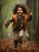 indio niño en juguetón emocional dinámica actitud en otoño antecedentes ai generativo foto