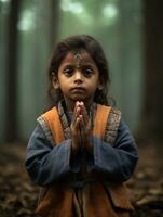 indio niño en juguetón emocional dinámica actitud en otoño antecedentes ai generativo foto