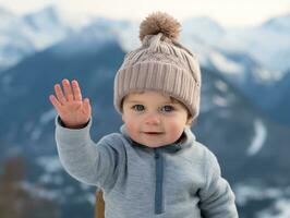 niño disfruta el invierno Nevado día en juguetón actitud ai generativo foto