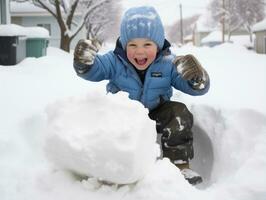 niño disfruta el invierno Nevado día en juguetón actitud ai generativo foto