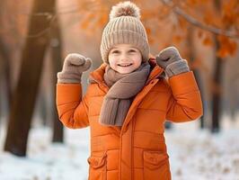 niño disfruta el invierno Nevado día en juguetón actitud ai generativo foto